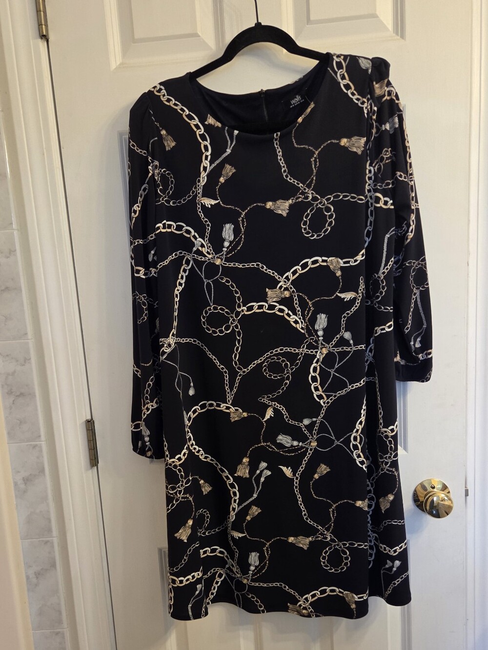 Wallis Black Long-Sleeve Chain & Tassel Print Dress